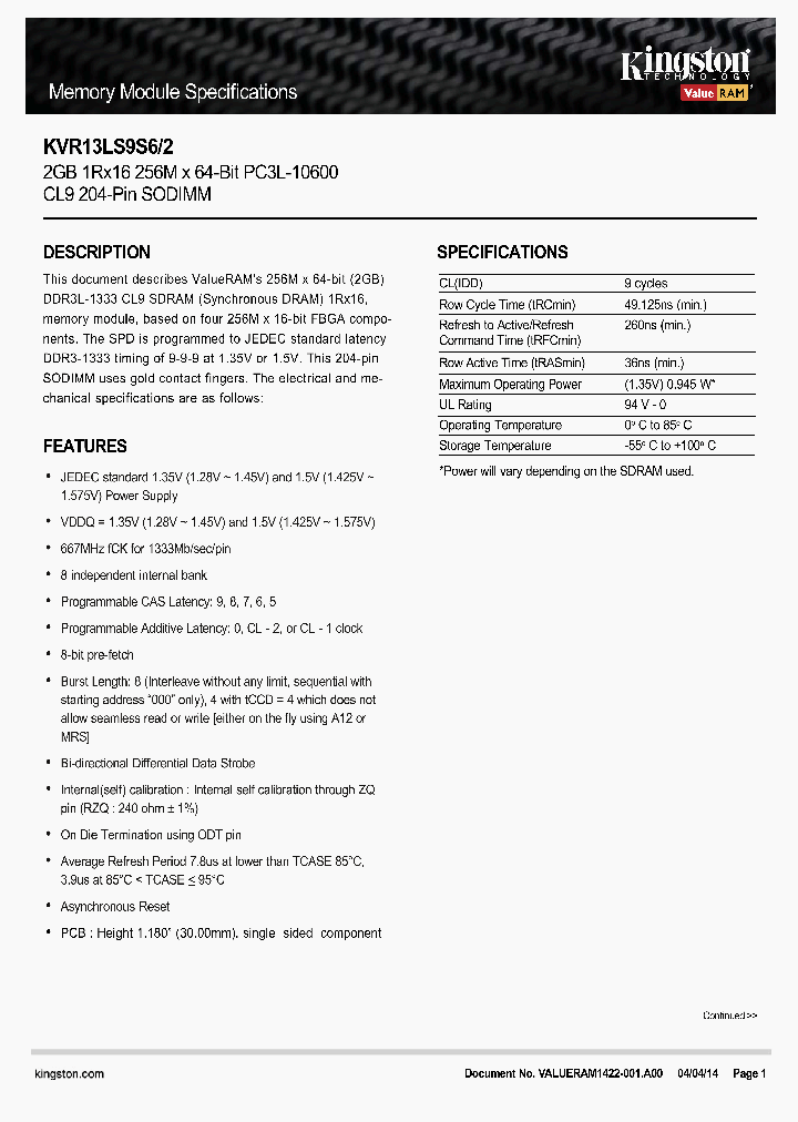 KVR13LS9S6-2_8885239.PDF Datasheet