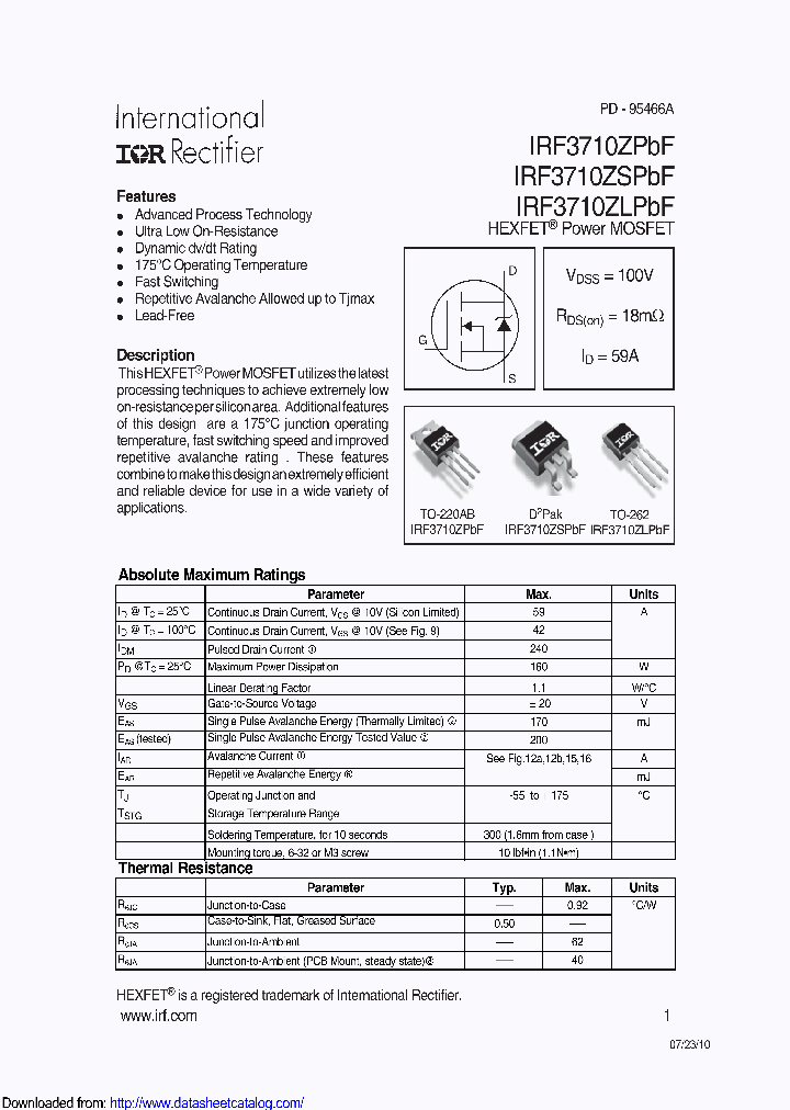 IRF3710ZSTRRPBF_8886224.PDF Datasheet