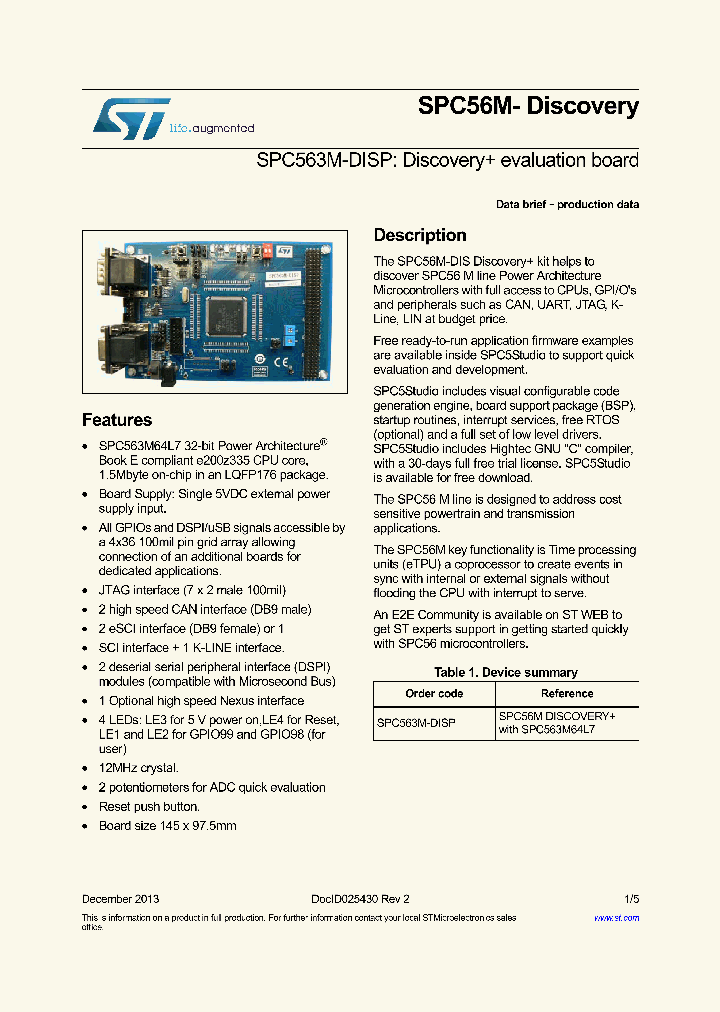 SPC56M-DISCOVERY_8909859.PDF Datasheet