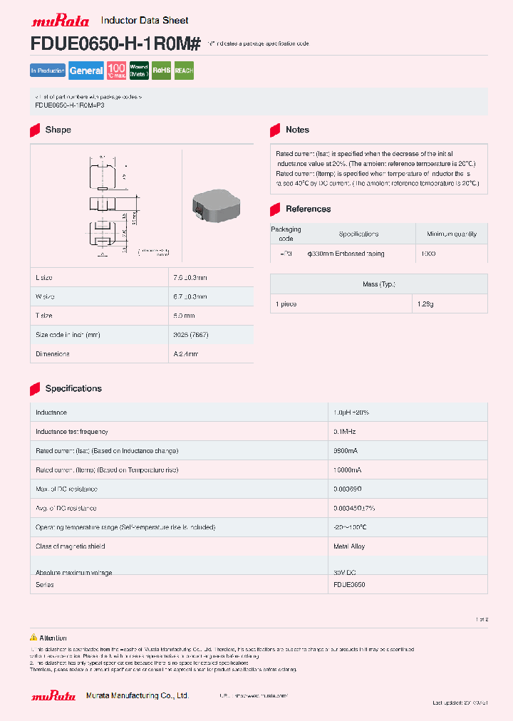 FDUE0650-H-1R0M_8910249.PDF Datasheet