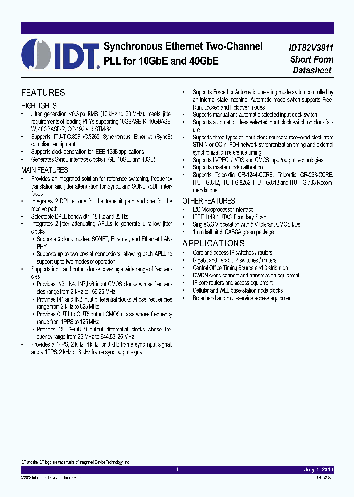 IDT82V3911_8946389.PDF Datasheet