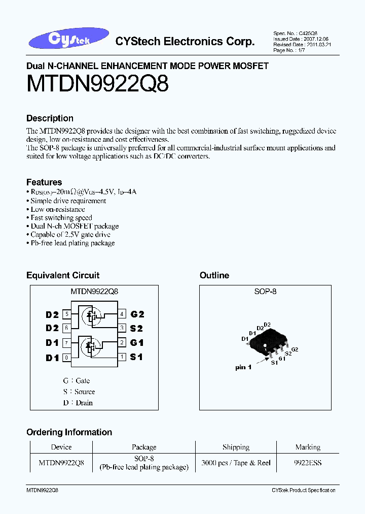 MTDN9922Q8_8995741.PDF Datasheet