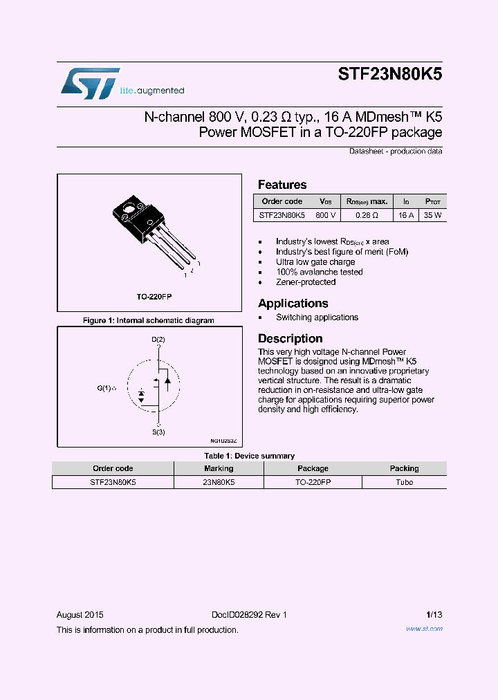 STF23N80K5_8996600.PDF Datasheet