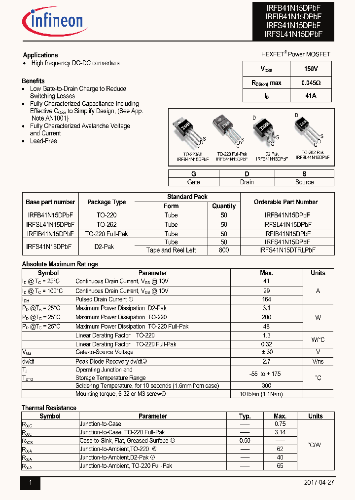 IRFIB41N15DPBF_9000893.PDF Datasheet