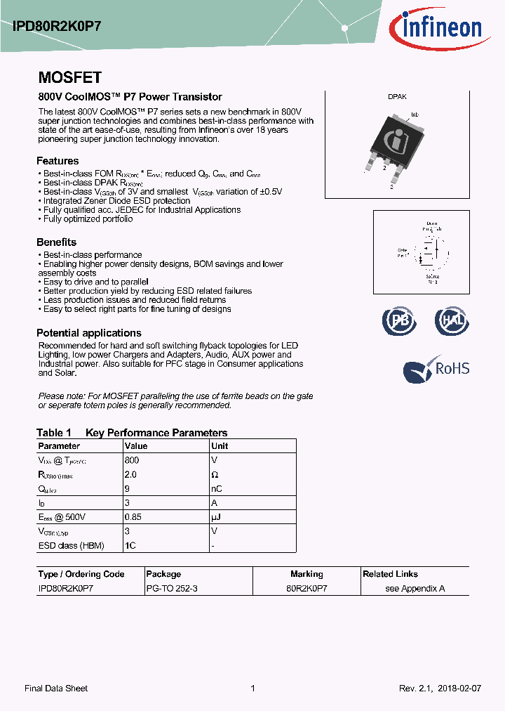 IPD80R2K0P7_9011708.PDF Datasheet
