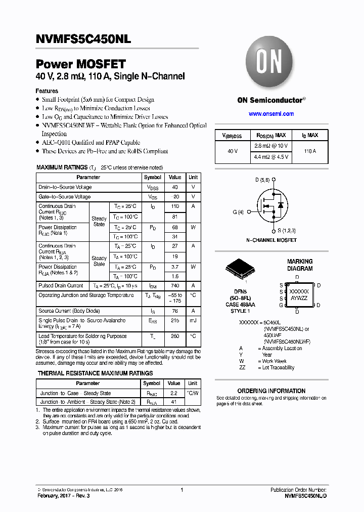 NVMFS5C450NLAFT1G_9017356.PDF Datasheet