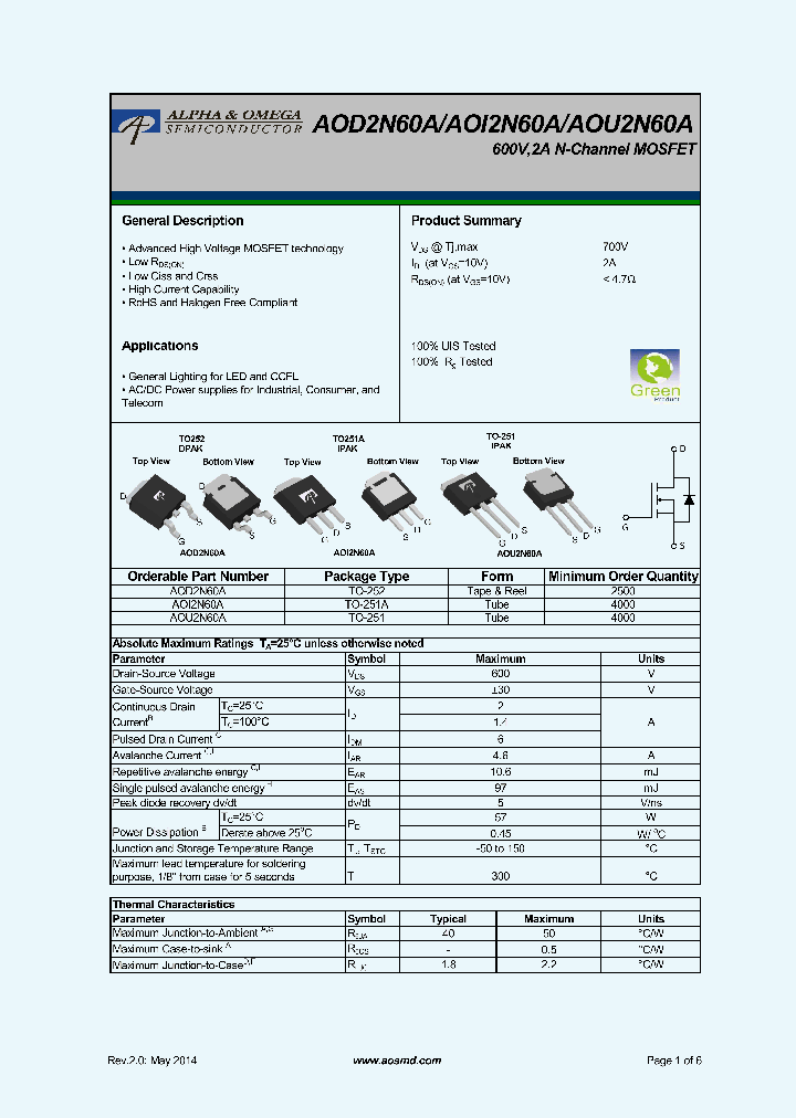 AOD2N60A_9034109.PDF Datasheet