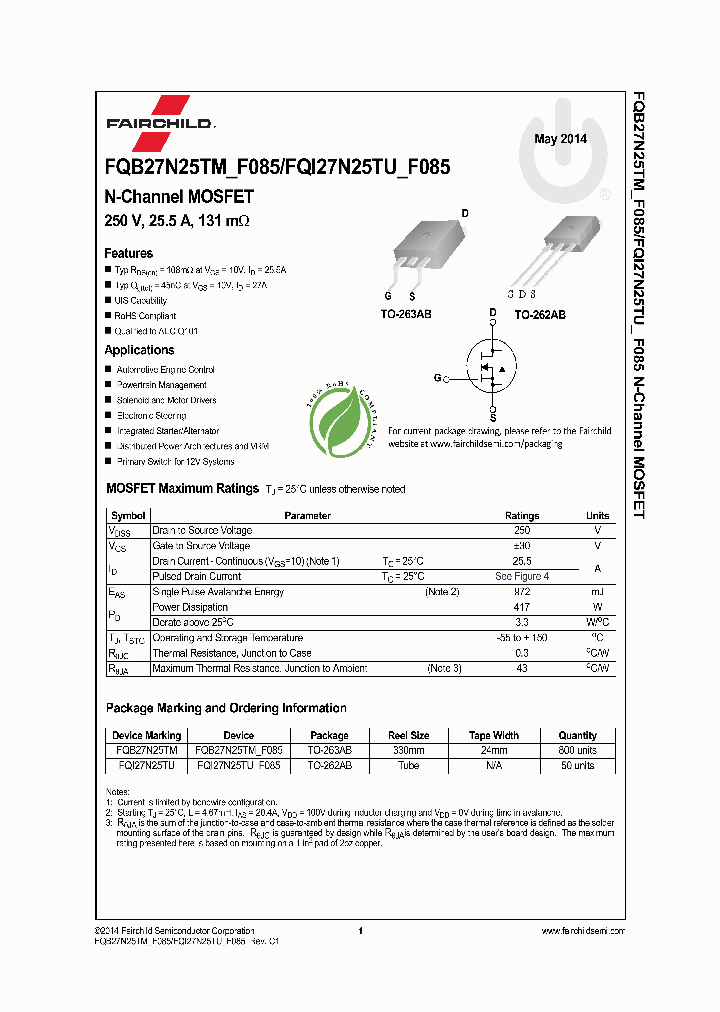 FQB27N25TM-F085_9050186.PDF Datasheet