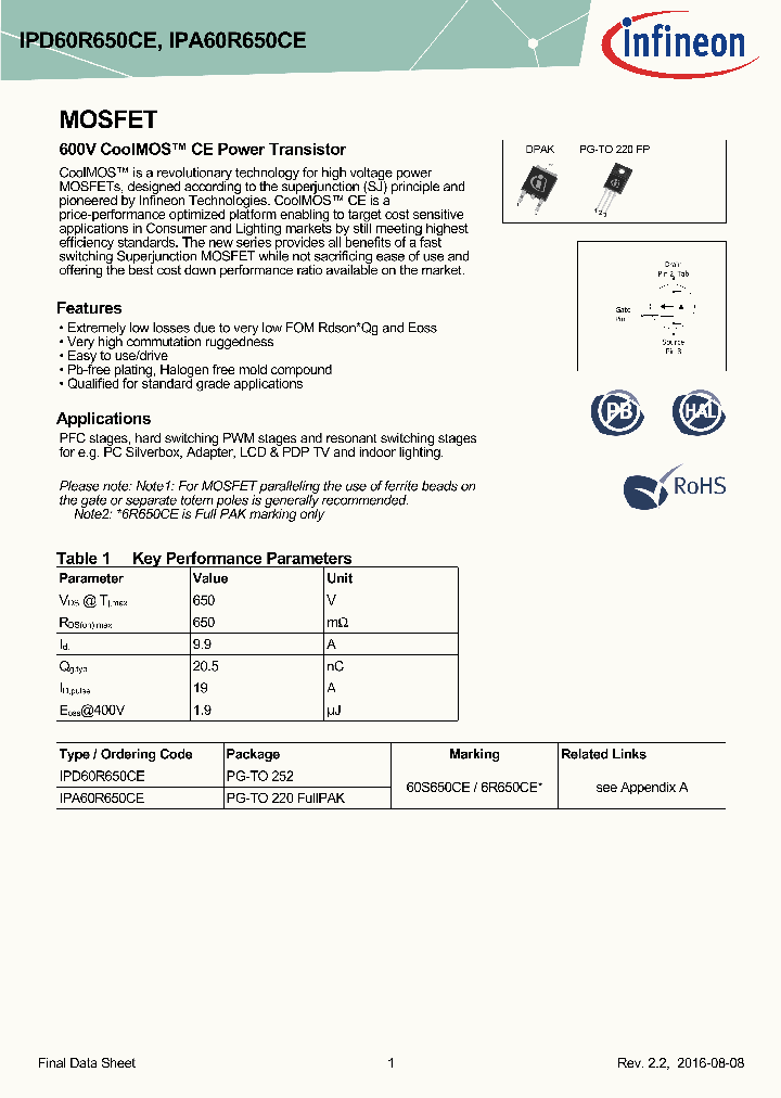 IPD60R650CE_9063405.PDF Datasheet