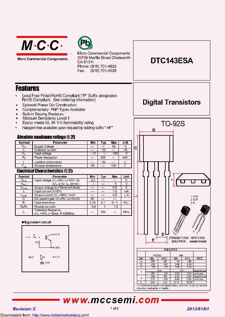 DTC143ESA_9096333.PDF Datasheet