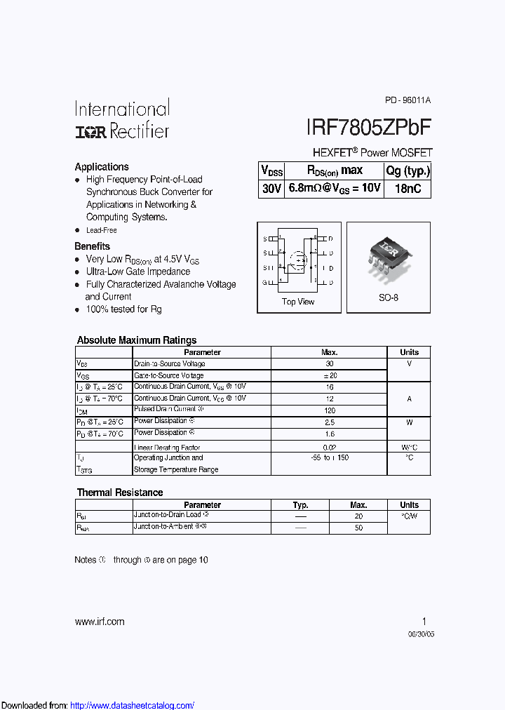 IRF7805ZTRPBF_9105960.PDF Datasheet