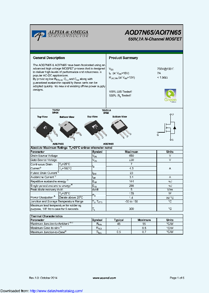 AOD7N65_9119868.PDF Datasheet